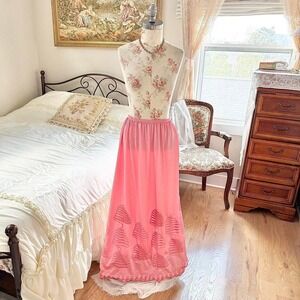 pink embroidered maxi skirt  70s pink embroidered maxi skirt